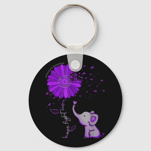 Hope Fight Cute Elephant Alzheimer's Purple Ribbon Keychain (Front)