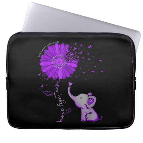 Hope Fight Cute Elephant Alzheimers Purple Ribbon Laptop Sleeve