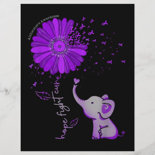 Hope Fight Cute Elephant Alzheimer's Purple Ribbon Letterhead (Front)