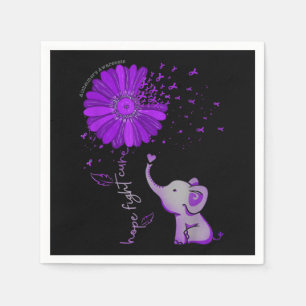 Hope Fight Cute Elephant Alzheimer's Purple Ribbon Napkins