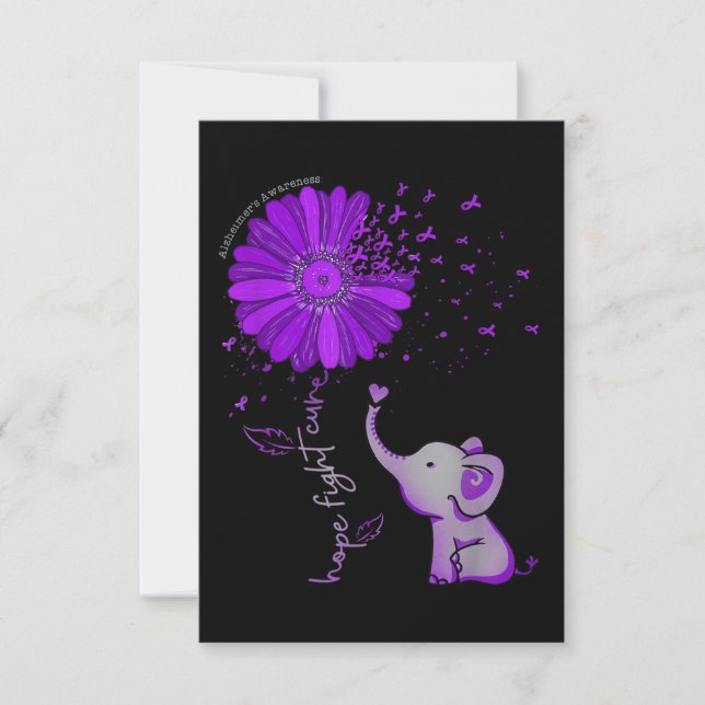 Hope Fight Cute Elephant Alzheimer's Purple Ribbon Note Card (Front)