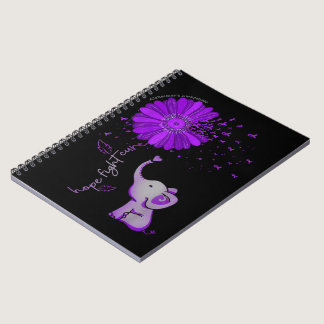 Hope Fight Cute Elephant Alzheimer's Purple Ribbon Notebook