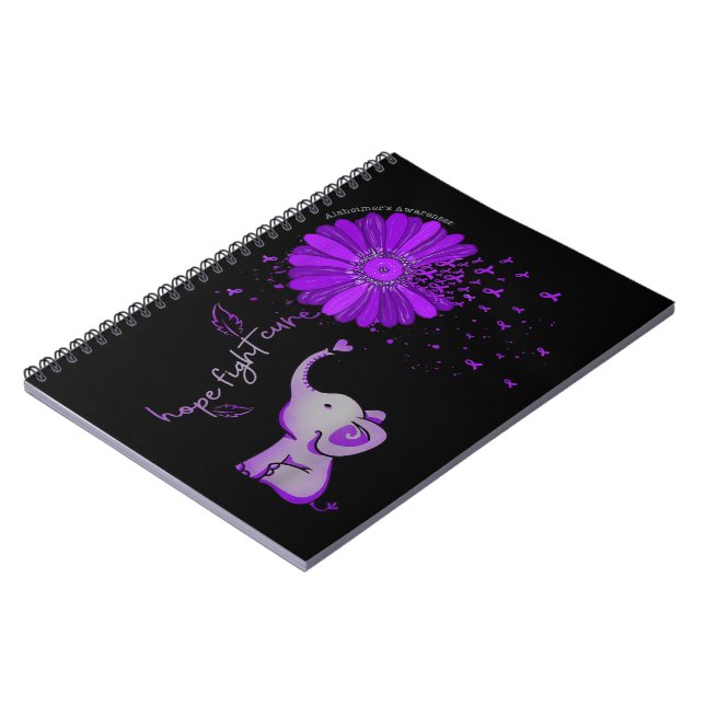 Hope Fight Cute Elephant Alzheimer's Purple Ribbon Notebook (Left Side)