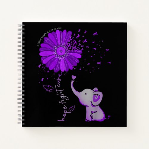 Hope Fight Cute Elephant Alzheimers Purple Ribbon Notebook
