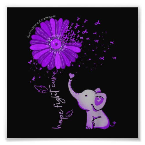 Hope Fight Cute Elephant Alzheimers Purple Ribbon Photo Print