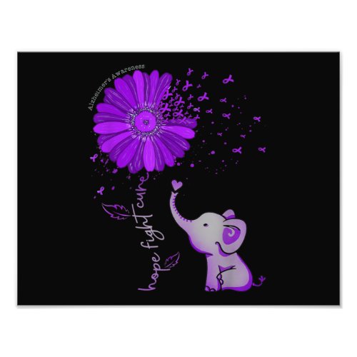 Hope Fight Cute Elephant Alzheimers Purple Ribbon Photo Print