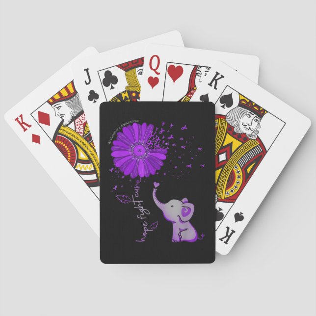 Hope Fight Cute Elephant Alzheimer's Purple Ribbon Poker Cards (Back)
