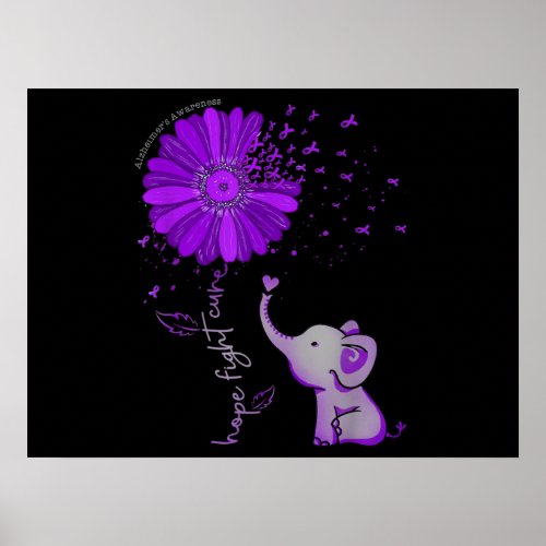 Hope Fight Cute Elephant Alzheimers Purple Ribbon Poster