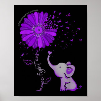 Hope Fight Cute Elephant Alzheimer's Purple Ribbon Poster