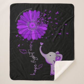 Hope Fight Cute Elephant Alzheimer's Purple Ribbon Sherpa Blanket