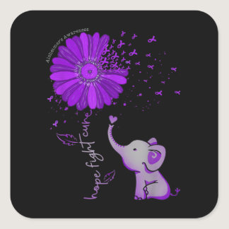 Hope Fight Cute Elephant Alzheimer's Purple Ribbon Square Sticker