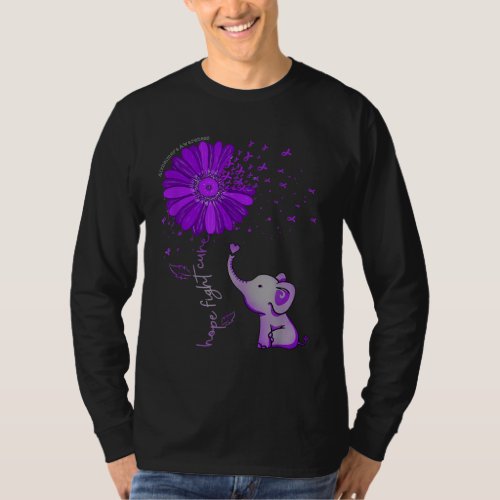 Hope Fight Cute Elephant Alzheimers Purple Ribbon T_Shirt