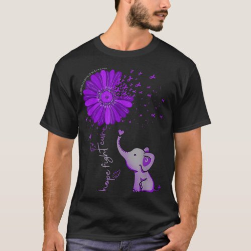 Hope Fight Cute Elephant Alzheimers Purple Ribbon T_Shirt