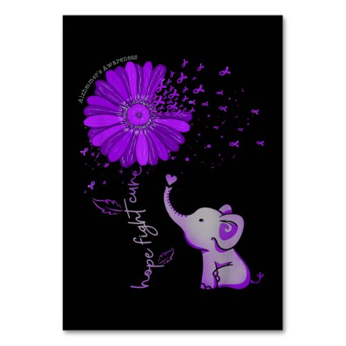 Hope Fight Cute Elephant Alzheimers Purple Ribbon Table Number