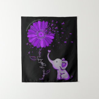 Hope Fight Cute Elephant Alzheimer's Purple Ribbon Tapestry