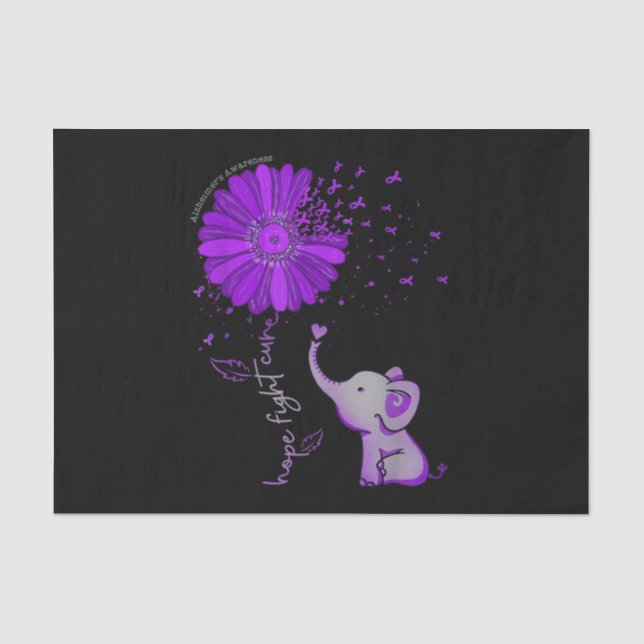 Hope Fight Cute Elephant Alzheimer's Purple Ribbon Tissue Paper (Front)