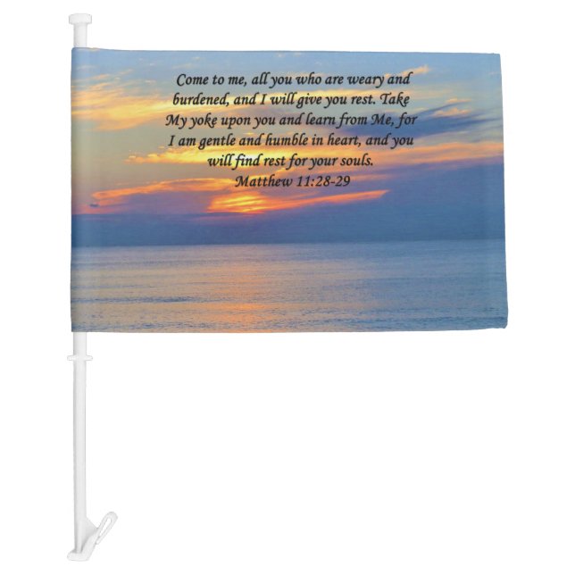 HOPE FILLED ,MATTHEW 11:28 SUNRISE PHOTO DESIGN CAR FLAG (Front)
