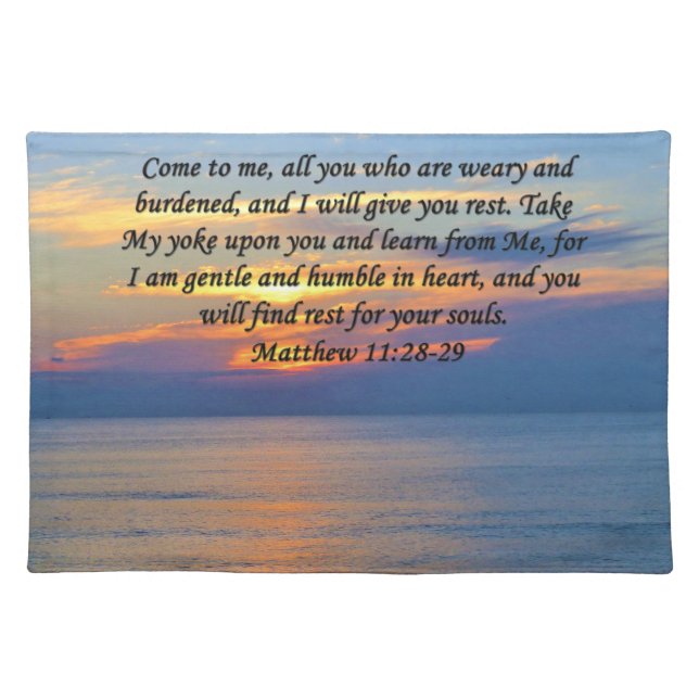 HOPE FILLED ,MATTHEW 11:28 SUNRISE PHOTO DESIGN CLOTH PLACEMAT (Front)