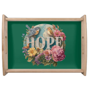 Hope Floral Typography with Birds and Botanical Serving Tray