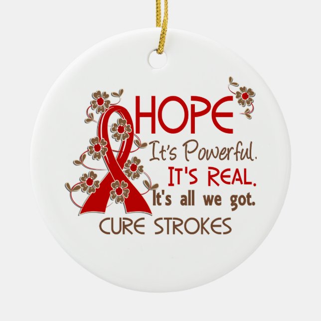 Hope Flower Ribbon Strokes Ceramic Ornament (Front)