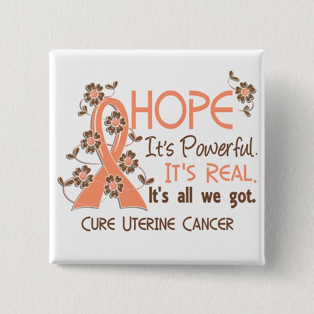 Hope Flower Ribbon Uterine Cancer Pinback Button (Front)