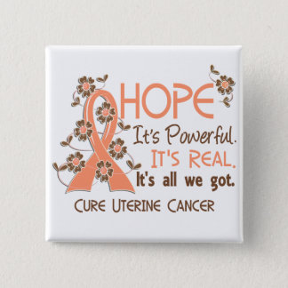 Hope Flower Ribbon Uterine Cancer Pinback Button