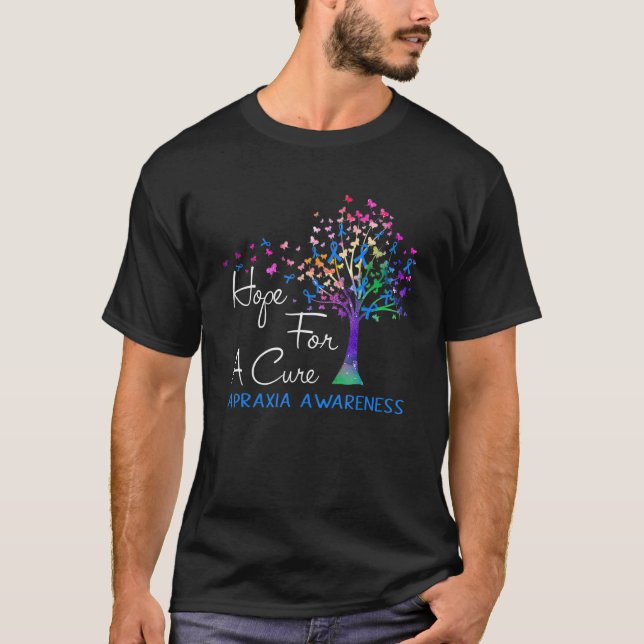 Hope For A Cure Apraxia Awareness Tree Ribbon T-Shirt (Front)