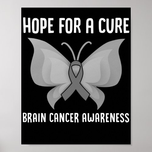 Hope For A Cure Brain Cancer Brain Tumor Gray Poster