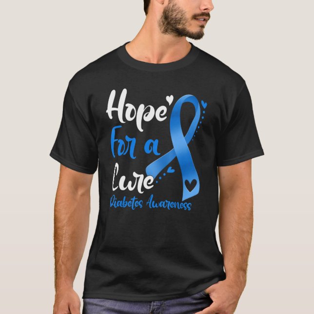 Hope For A Cure Diabetes Awareness Blue Ribbon War T-Shirt (Front)