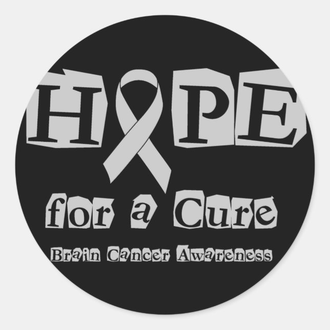 Hope for a Cure - Grey Ribbon Brain Tumor / Cancer Classic Round Sticker (Front)