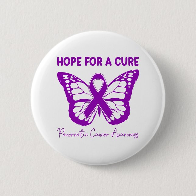 Hope For A Cure Purple Butterfly Pancreatic Cancer Button (Front)