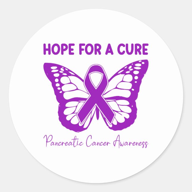 Hope For A Cure Purple Butterfly Pancreatic Cancer Classic Round Sticker (Front)