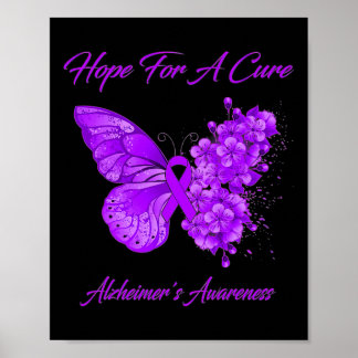 Hope For Cure Purple Butterfly Alzheimer Brain Awa Poster