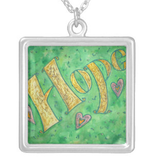Hope Glitter Word Art Silver Necklace Charm