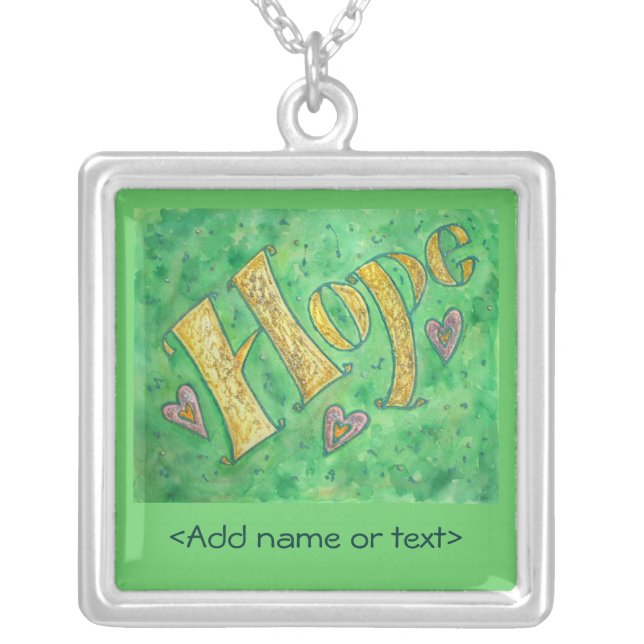 Hope Glitter Word Painting Silver Necklace Pendant (Front)