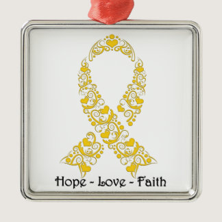Hope Gold Awareness Ribbon Metal Ornament