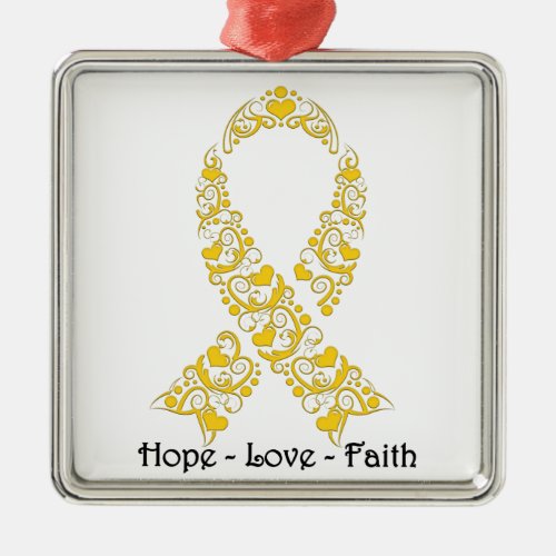 Hope Gold Awareness Ribbon Metal Ornament