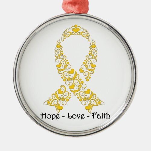 Hope Gold Awareness Ribbon Metal Ornament