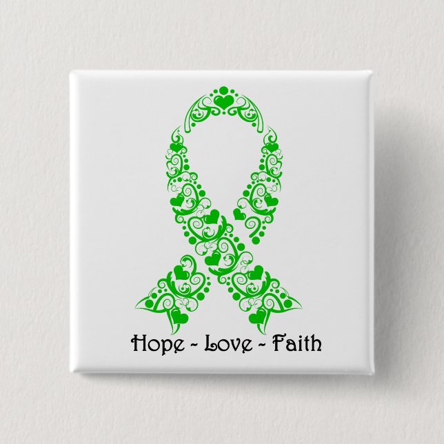 Hope Green Awareness Ribbon Pinback Button (Front)