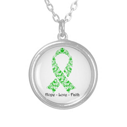 Hope Green Awareness Ribbon Silver Plated Necklace