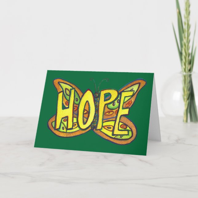 Hope Green Butterfly Art Note of Greeting Card (Front)