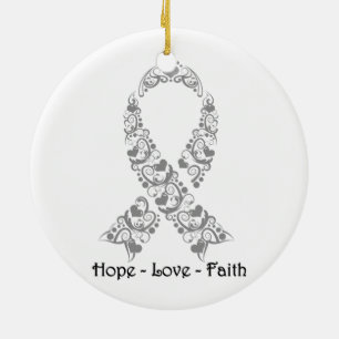 Hope Grey Awareness Ribbon Ceramic Ornament