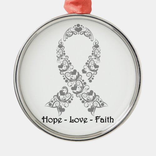 Hope Grey Awareness Ribbon Metal Ornament