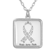 Hope Grey Awareness Ribbon Silver Plated Necklace