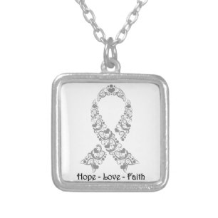 Hope Grey Awareness Ribbon Silver Plated Necklace