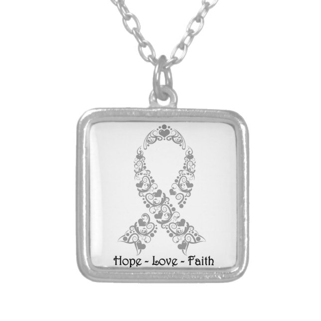 Hope Grey Awareness Ribbon Silver Plated Necklace (Front)