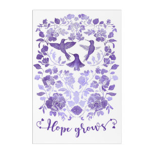 Hope Grows – Lavender Linocut Bird Inspirational Acrylic Print