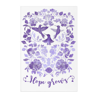 Hope Grows – Lavender Linocut Bird Inspirational Acrylic Print