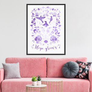 Hope Grows – Lavender Linocut Bird Inspirational Canvas Print