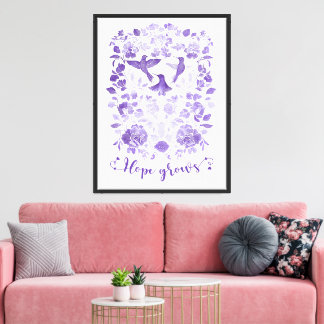 Hope Grows – Lavender Linocut Bird Inspirational Canvas Print